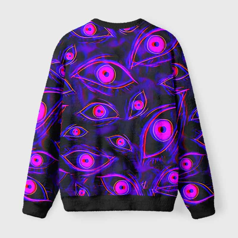 Soulisfree Neon Eyes of the Universe Fuzzy Crewneck Sweater