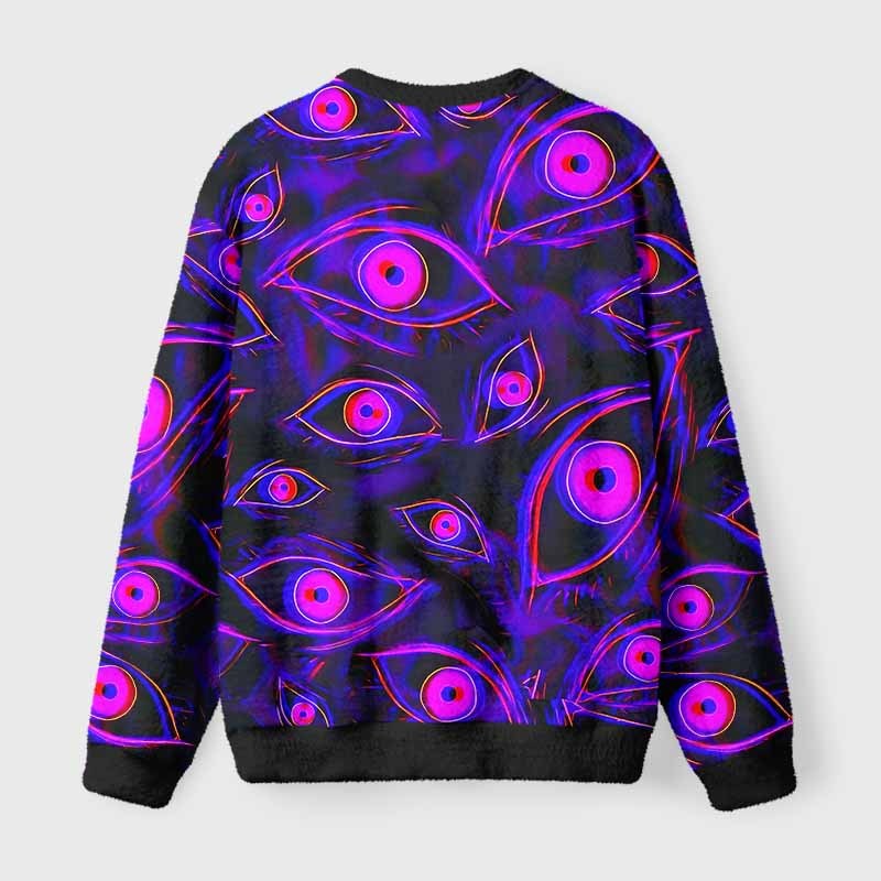 Soulisfree Neon Eyes of the Universe Fuzzy Crewneck Sweater
