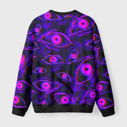 Soulisfree Neon Eyes of the Universe Fuzzy Crewneck Sweater