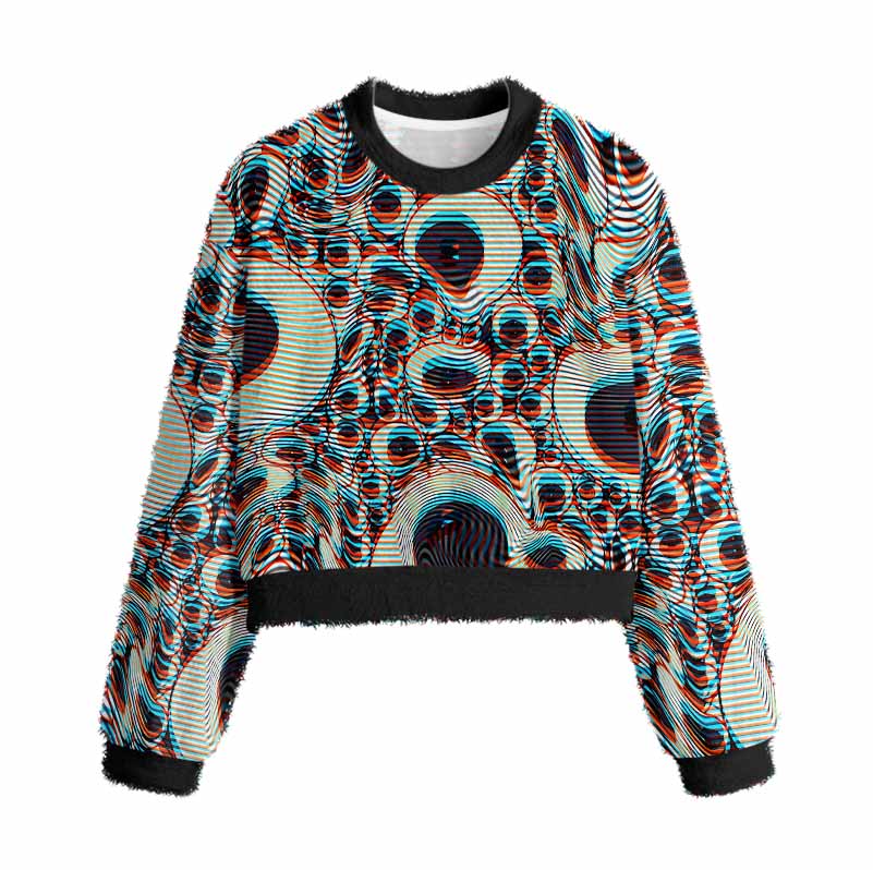 Soulisfree Trippy Optical Vortex Women's Fuzzy Crewneck Sweater