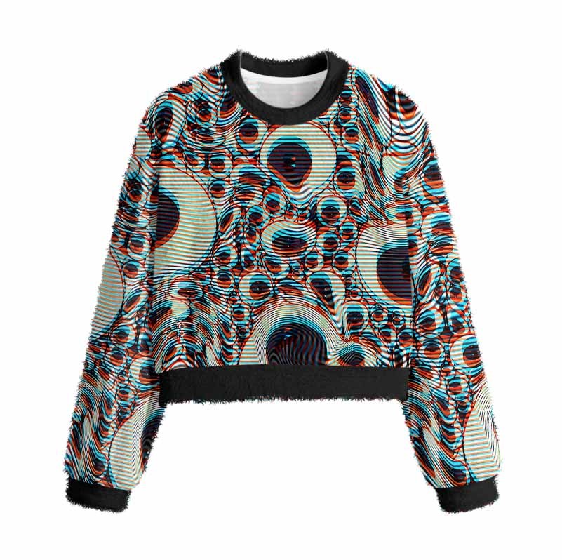 Soulisfree Trippy Optical Vortex Women's Fuzzy Crewneck Sweater