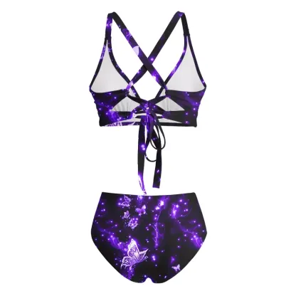 Soulisfree Neon Butterfly Glitch Cross Bikini