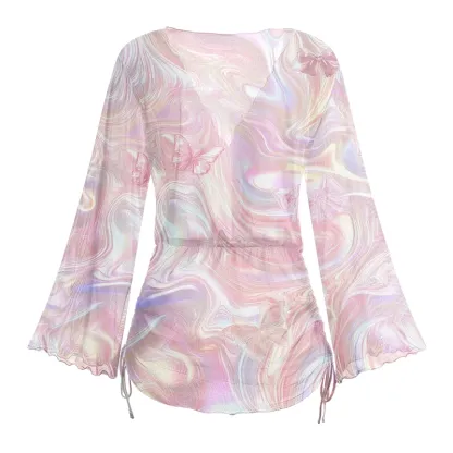 Soulisfree Marble Wings Slip Sheer Mesh Cover Up