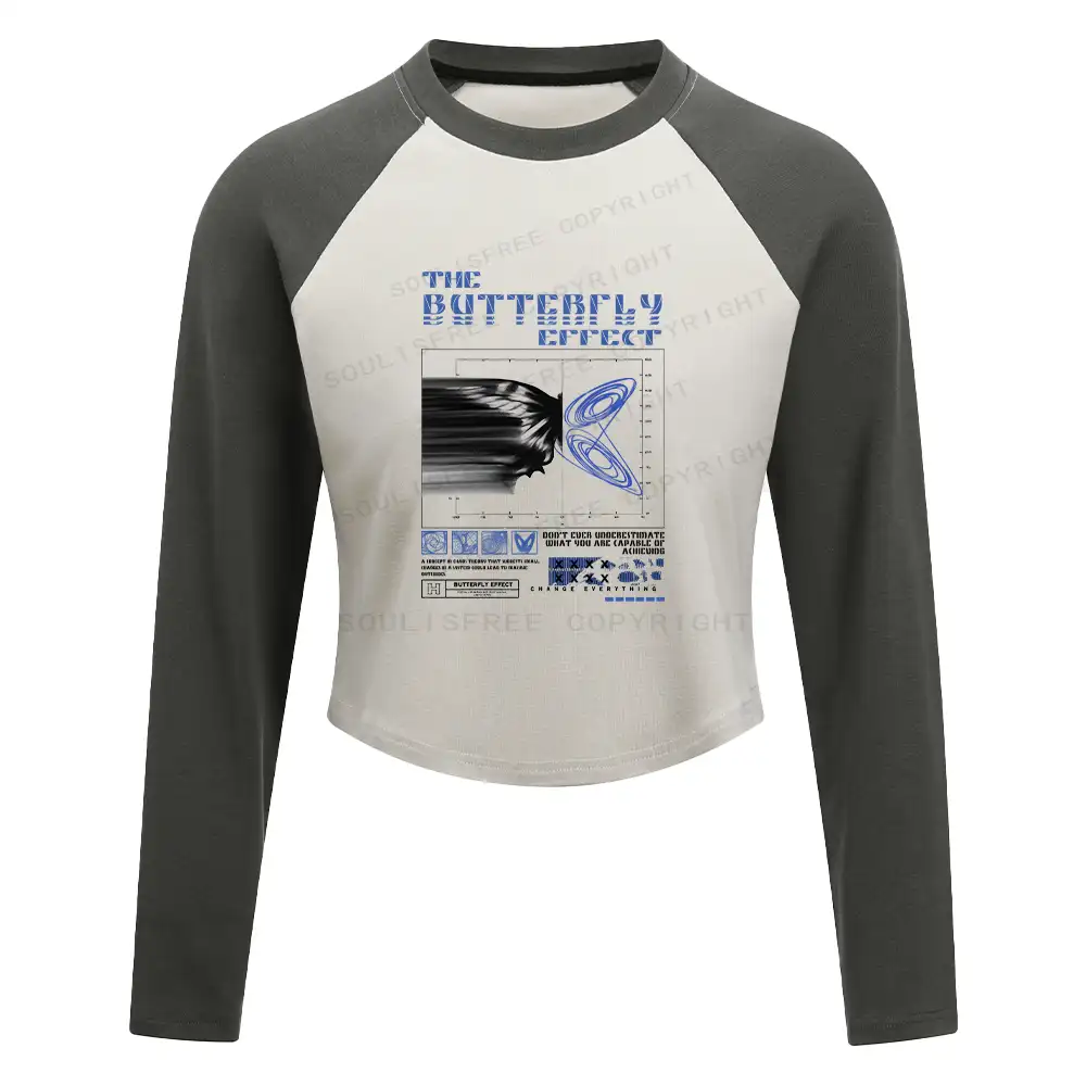 Chaos in Motion Washed T-shirt Block Raglan Long Sleeve Crop Top