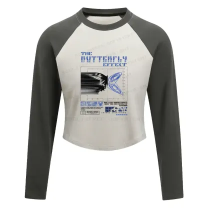 Chaos in Motion Washed T-shirt Block Raglan Long Sleeve Crop Top