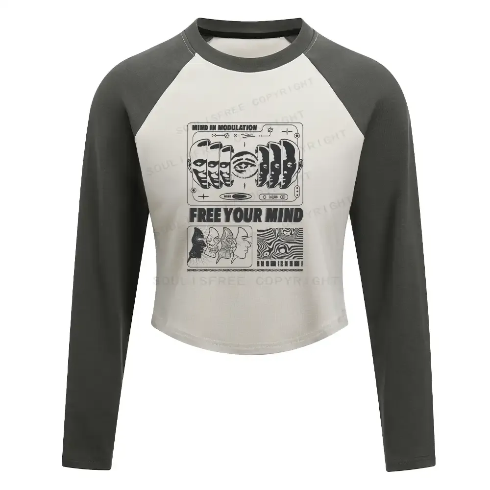 Designed Lose Mind, Find Soul Washed Space T-shirt Washed Cropped Sweatshirt Block Raglan Long Sleeve Crop Top