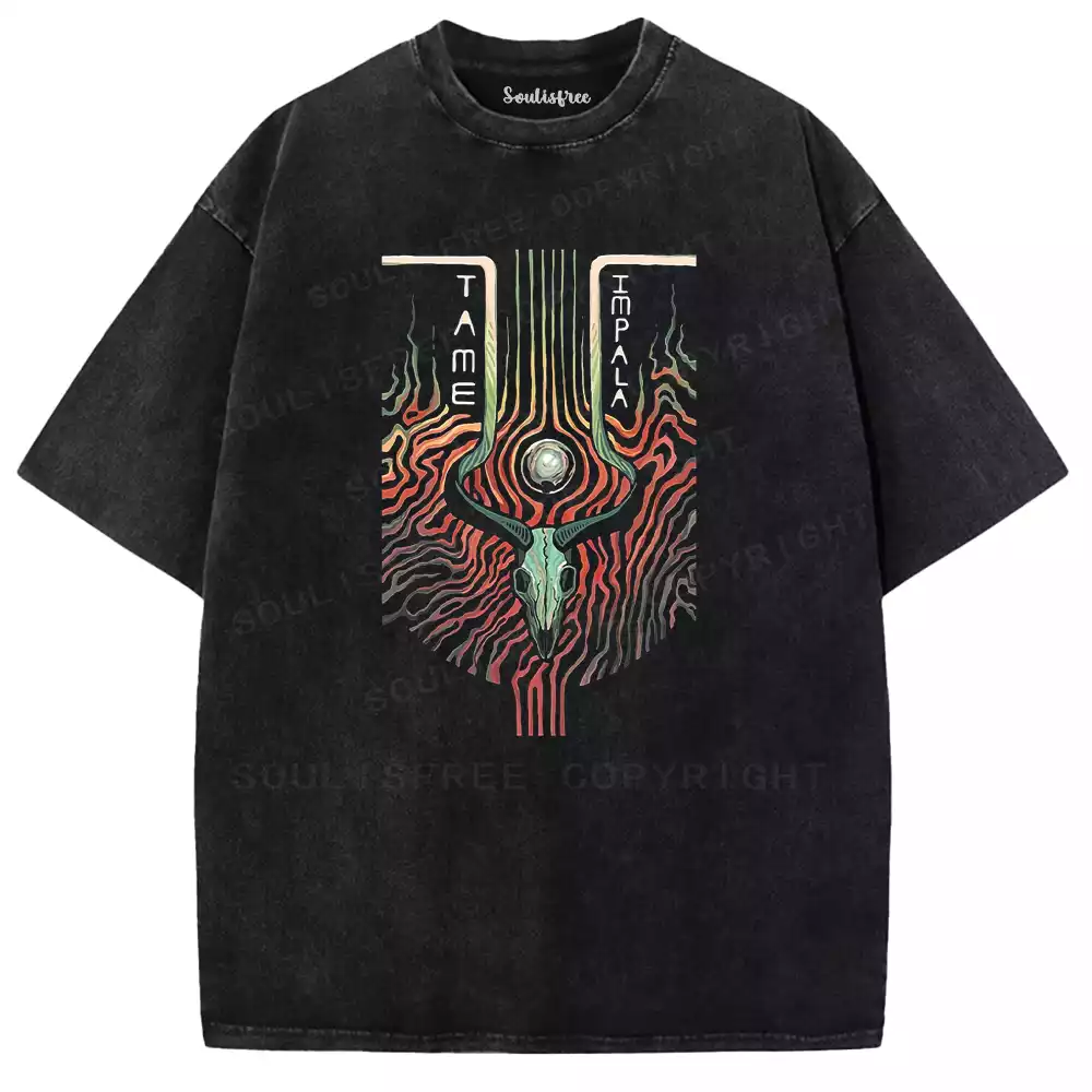 Swirl Antelope Skull Totem Washed T-shirt