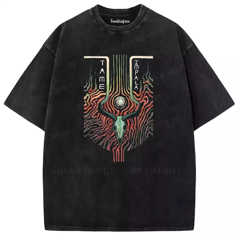 Swirl Antelope Skull Totem Washed T-shirt