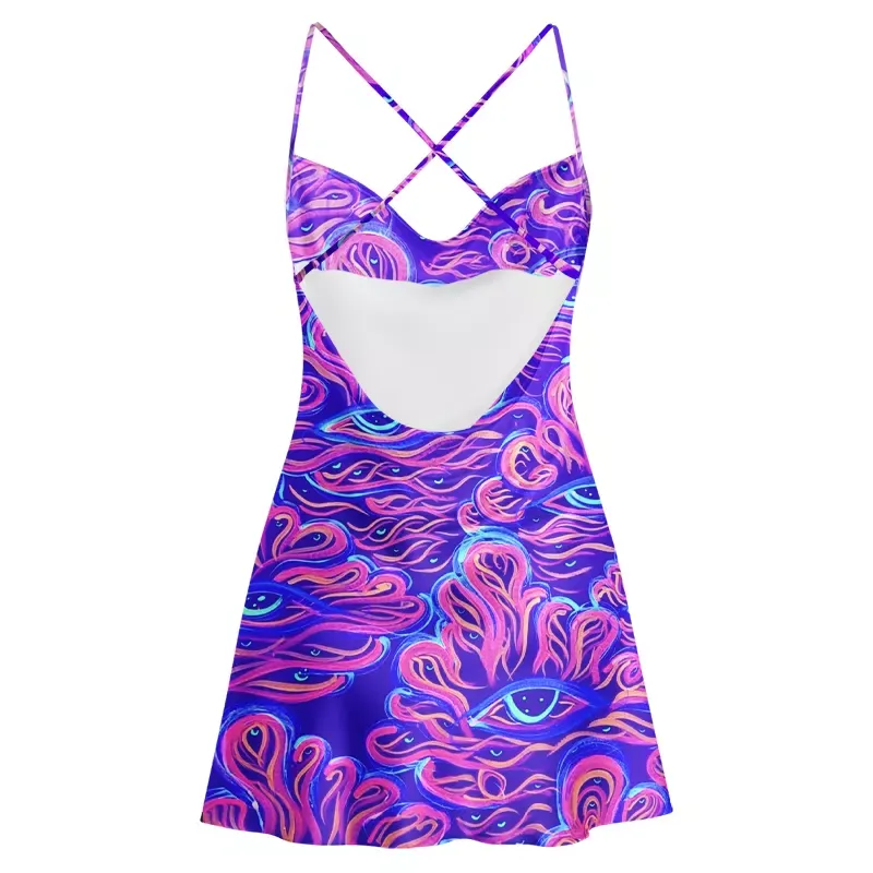 Soulisfree  Third Eye Flame Slip Cowl Neck Satin Mini Dress