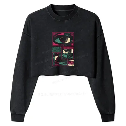Facial Fragments Washed Cropped Sweatshirt