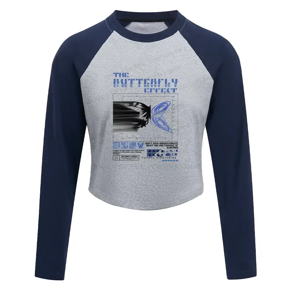 Chaos in Motion Washed T-shirt Block Raglan Long Sleeve Crop Top