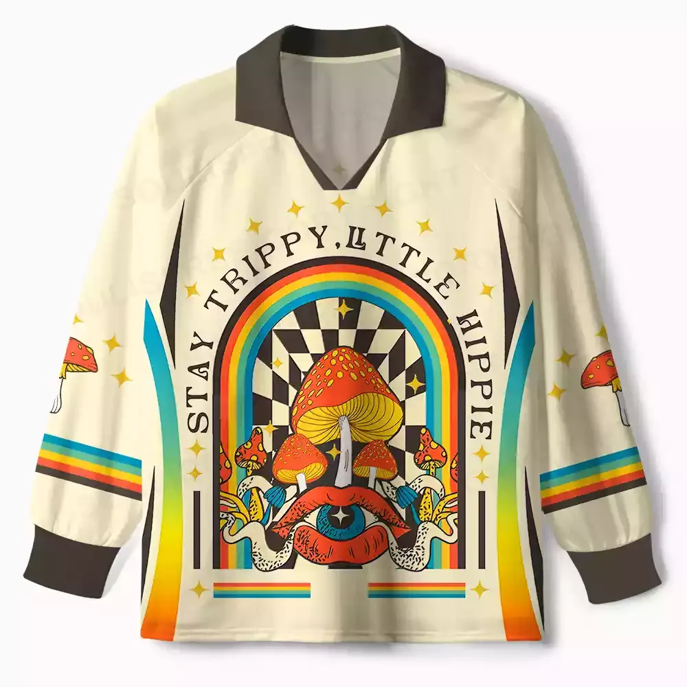 Designed Stay Trippy, Little Hippie Long Sleeve Polo Jersey