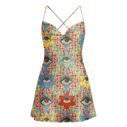 Soulisfree Occult Chromatic Ocular  Satin Mini Dress