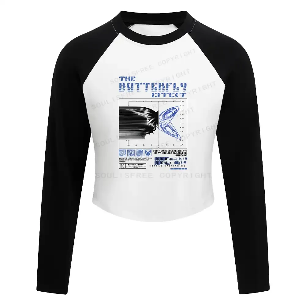 Chaos in Motion Washed T-shirt Block Raglan Long Sleeve Crop Top
