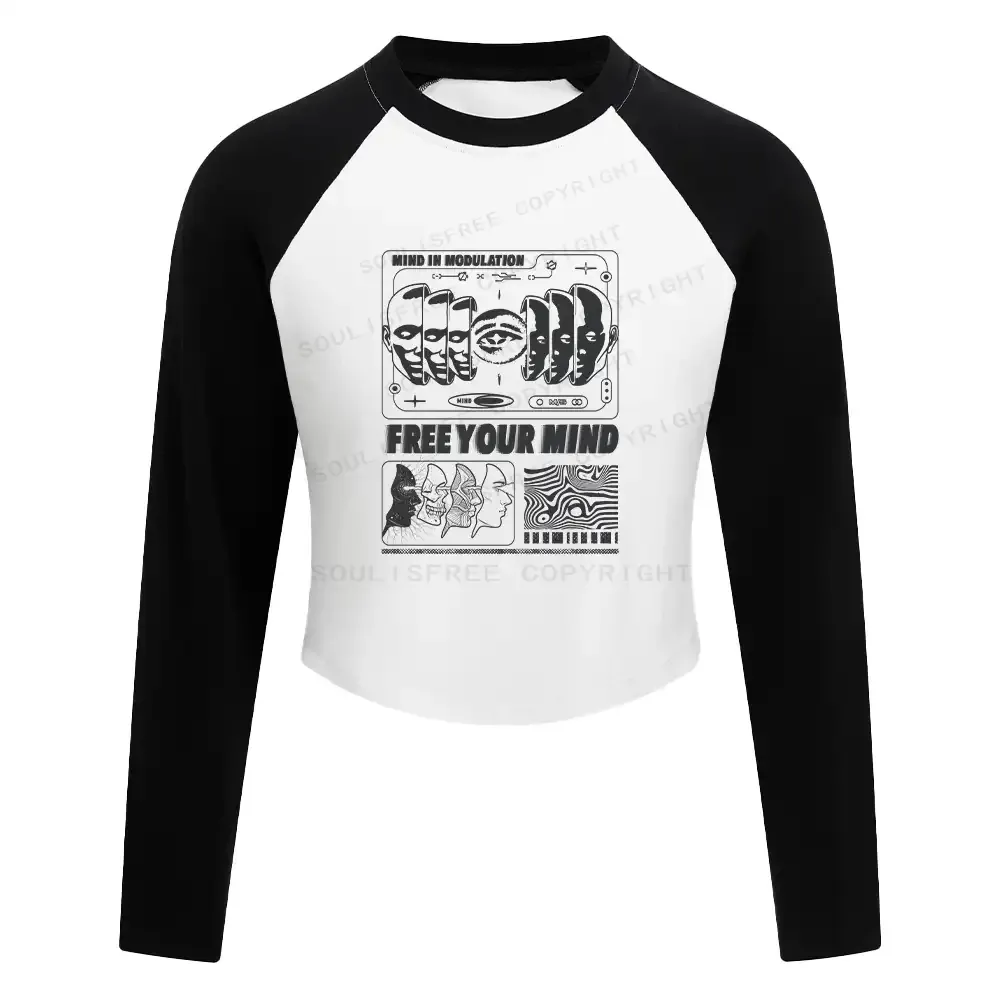 Lose Mind, Find Soul Washed Space T-shirt Washed Cropped Sweatshirt Block Raglan Long Sleeve Crop Top