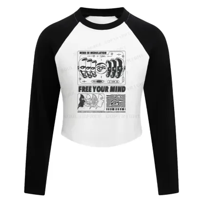Lose Mind, Find Soul Washed Space T-shirt Washed Cropped Sweatshirt Block Raglan Long Sleeve Crop Top