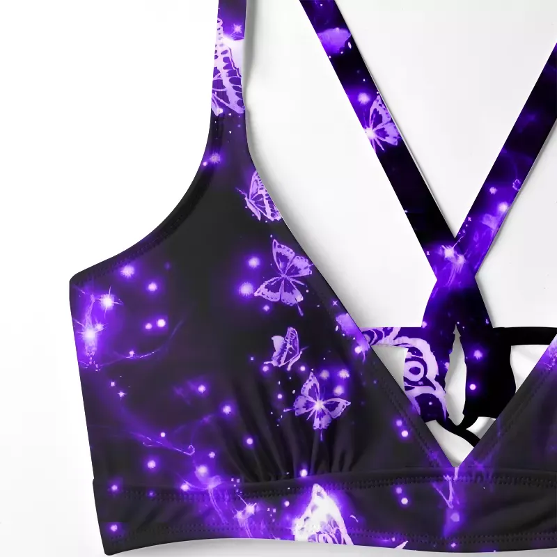 Soulisfree Neon Butterfly Glitch Cross Bikini