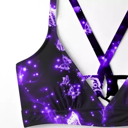 Soulisfree Neon Butterfly Glitch Cross Bikini