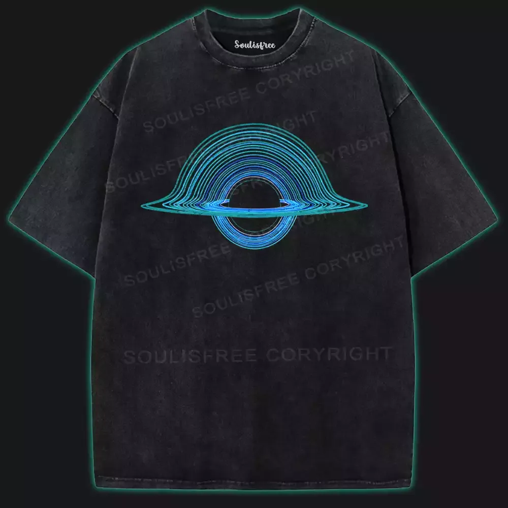 Designed Blue Black Hole Washed Space T-shirt