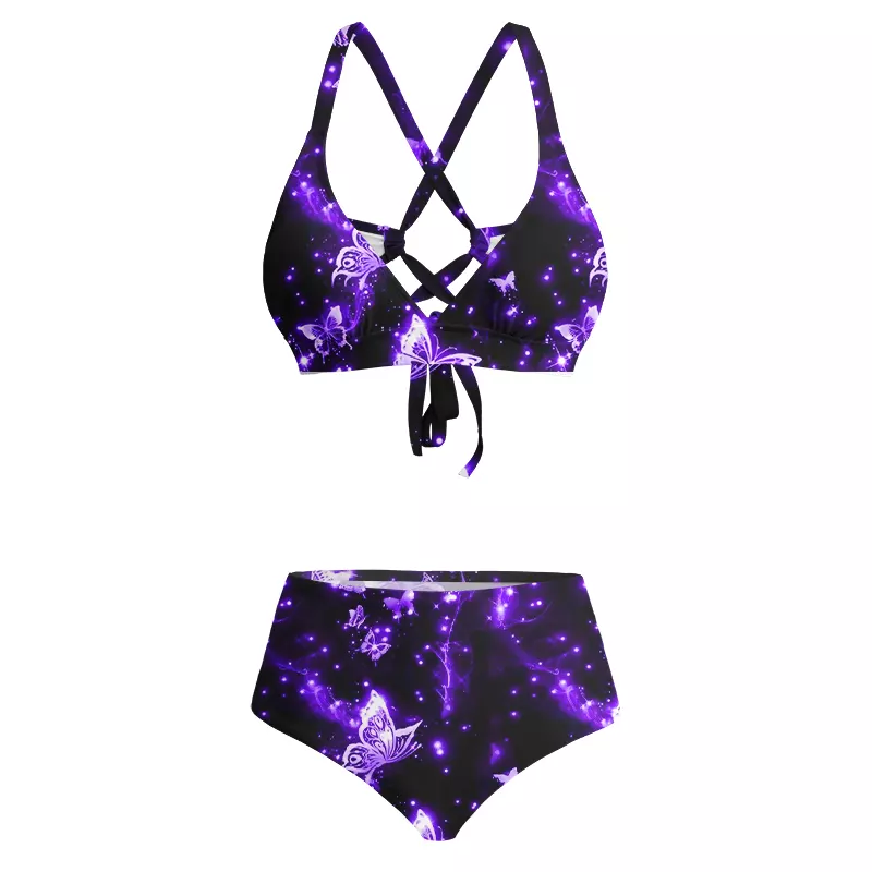 Soulisfree Neon Butterfly Glitch Cross Bikini
