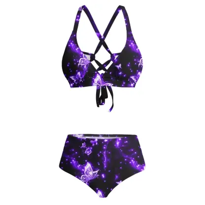 Soulisfree Neon Butterfly Glitch Cross Bikini