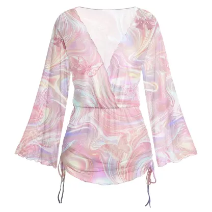 Soulisfree Marble Wings Slip Sheer Mesh Cover Up