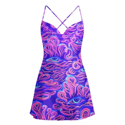 Soulisfree  Third Eye Flame Slip Cowl Neck Satin Mini Dress
