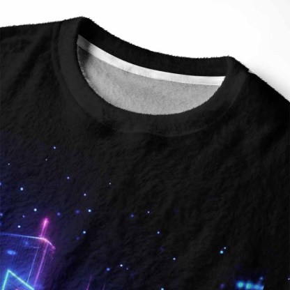 Soulisfree Neon Cyberpunk City Skyline Fuzzy Crewneck Sweater