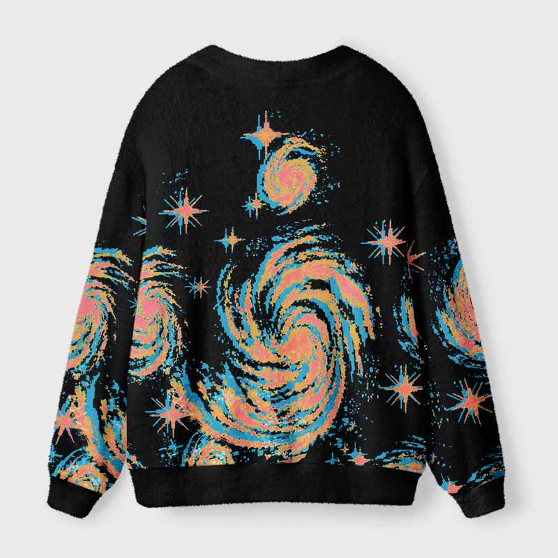 Soulisfree Neon Swirl Galaxy Fuzzy Cardigan Sweater 