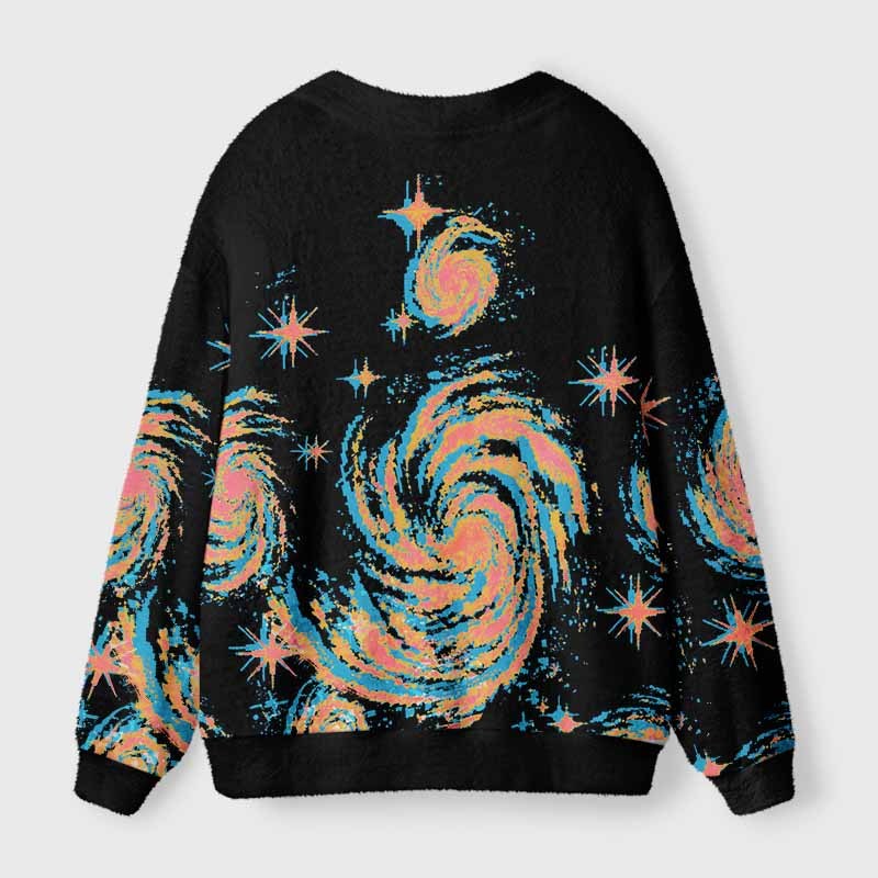 Soulisfree Neon Swirl Galaxy Fuzzy Cardigan Sweater 