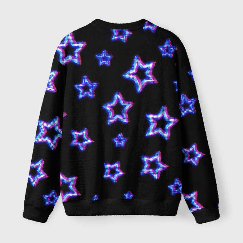 Soulisfree Neon Cyberpunk City Skyline Fuzzy Crewneck Sweater