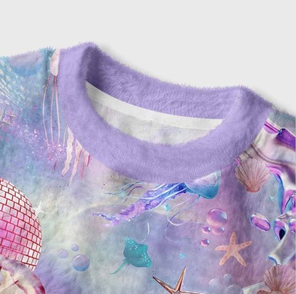 Soulisfree Pastel Underwater Fantasy Jellyfish Women's Fuzzy Crewneck Sweater