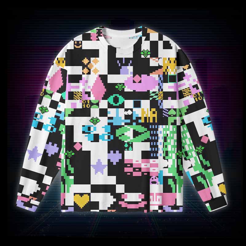 Soulisfree Vaporwave Pixelated Long Sleeve Cotton Tee