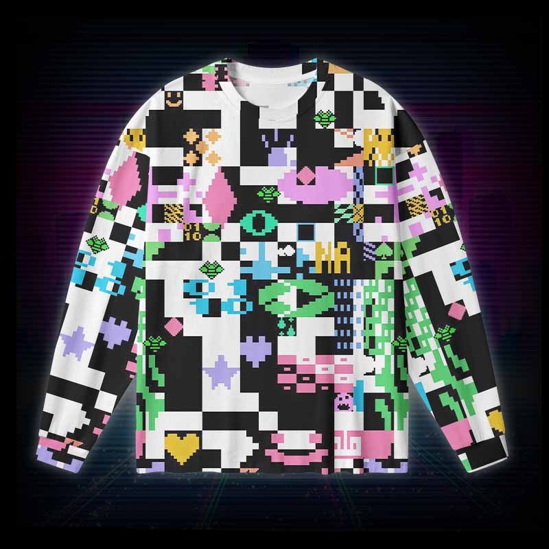 Soulisfree Vaporwave Pixelated Long Sleeve Cotton Tee