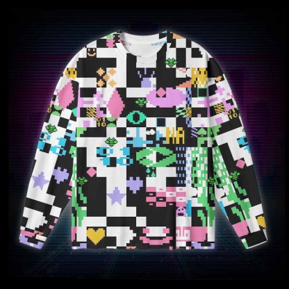 Soulisfree Vaporwave Pixelated Long Sleeve Cotton Tee