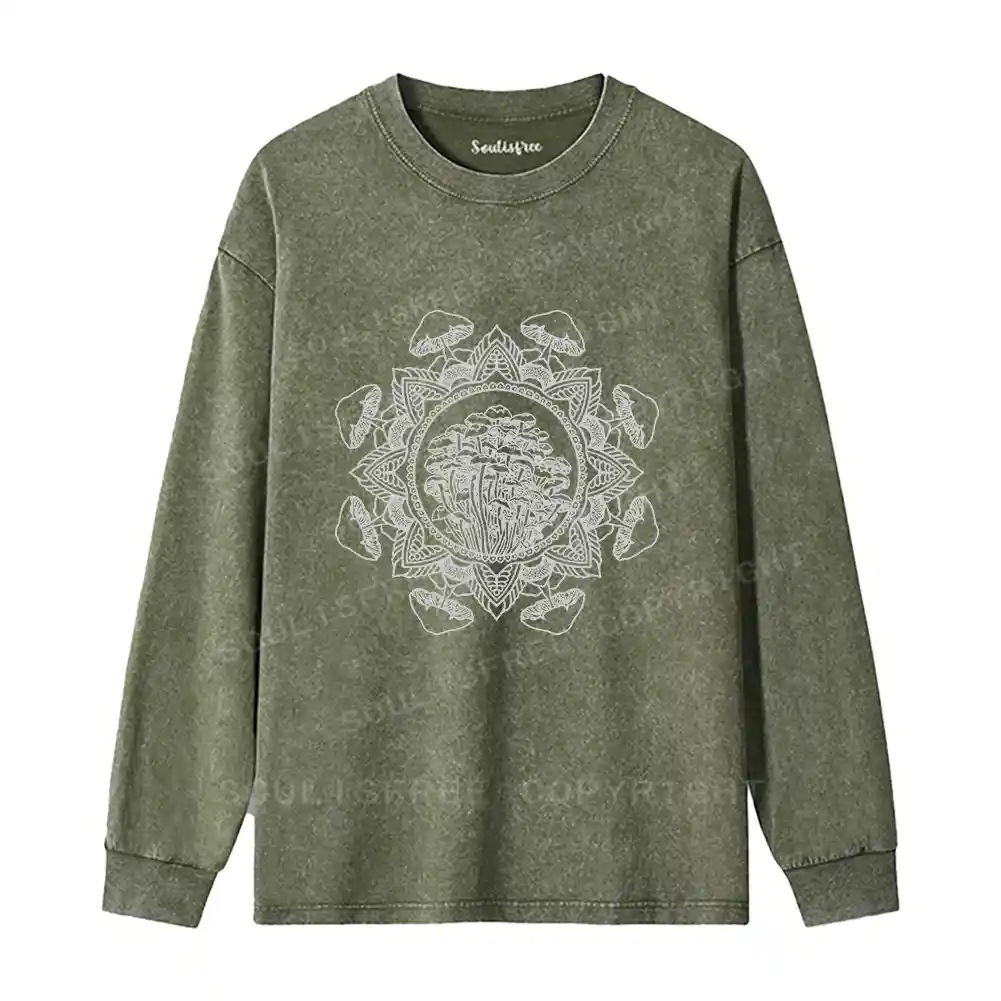 Mandala Mushroom Washed Long Sleeve Shirt