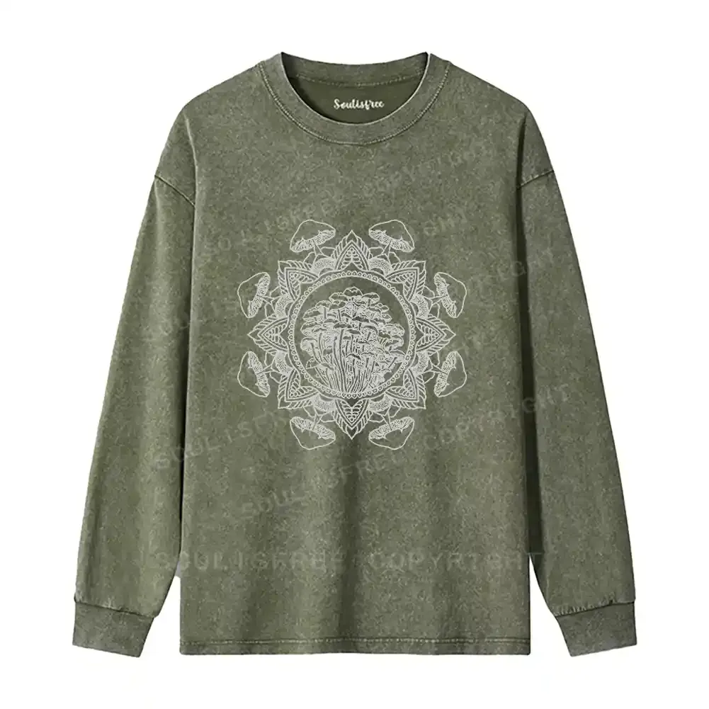 Mandala Mushroom Washed Long Sleeve Shirt