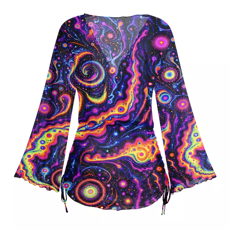 Soulisfree Psychedelic Nebula Vibrant Sheer Mesh Cover Up