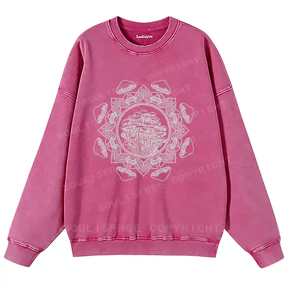 Mandala Mushroom Washed Sweatshirts