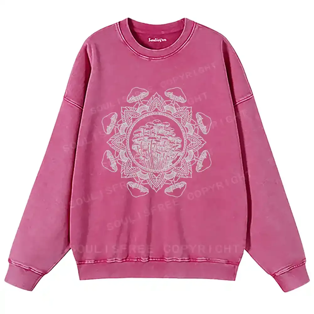 Mandala Mushroom Washed Sweatshirts
