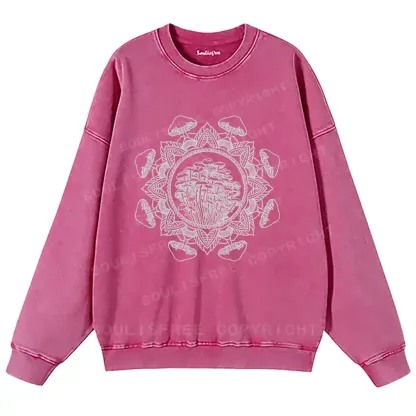 Mandala Mushroom Washed Sweatshirts