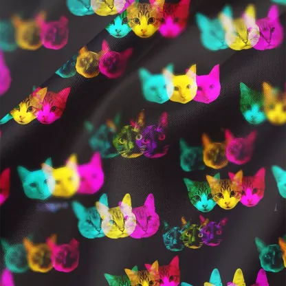 Soulisfree Glitch Art Neon Cat Cowl Neck Satin Mini Dress