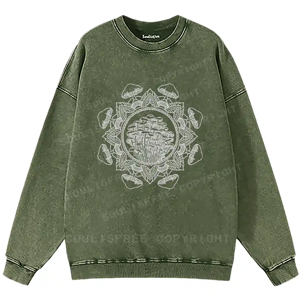 Mandala Mushroom Washed Sweatshirts