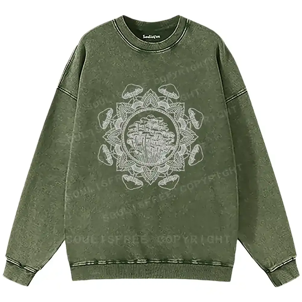 Mandala Mushroom Washed Sweatshirts