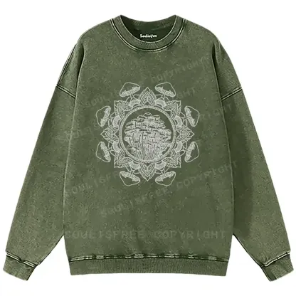 Mandala Mushroom Washed Sweatshirts