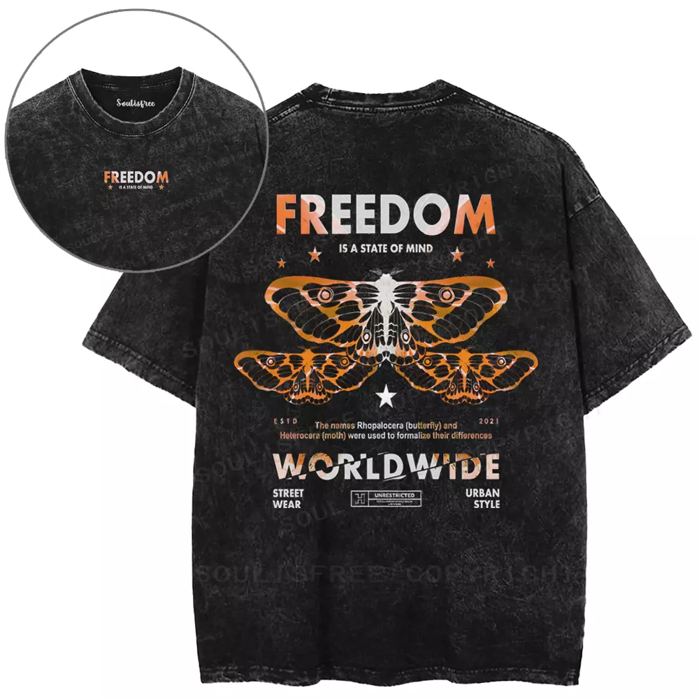 FREEDOM IS A STATE OF MIND Washed T-shirt