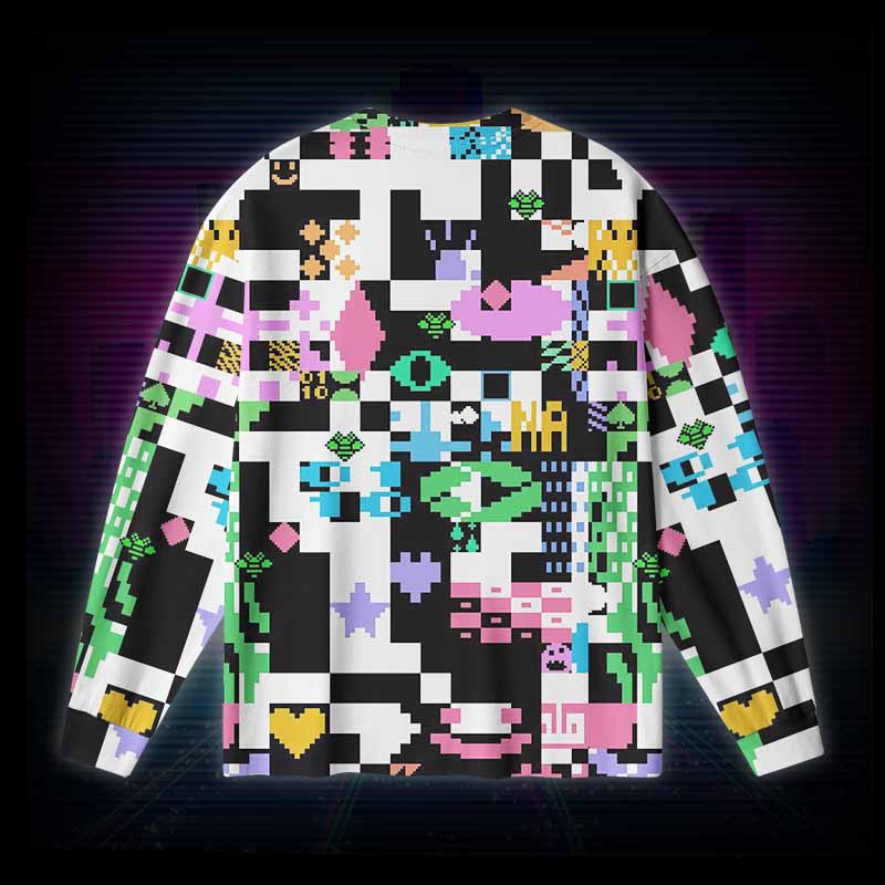 Soulisfree Vaporwave Pixelated Long Sleeve Cotton Tee