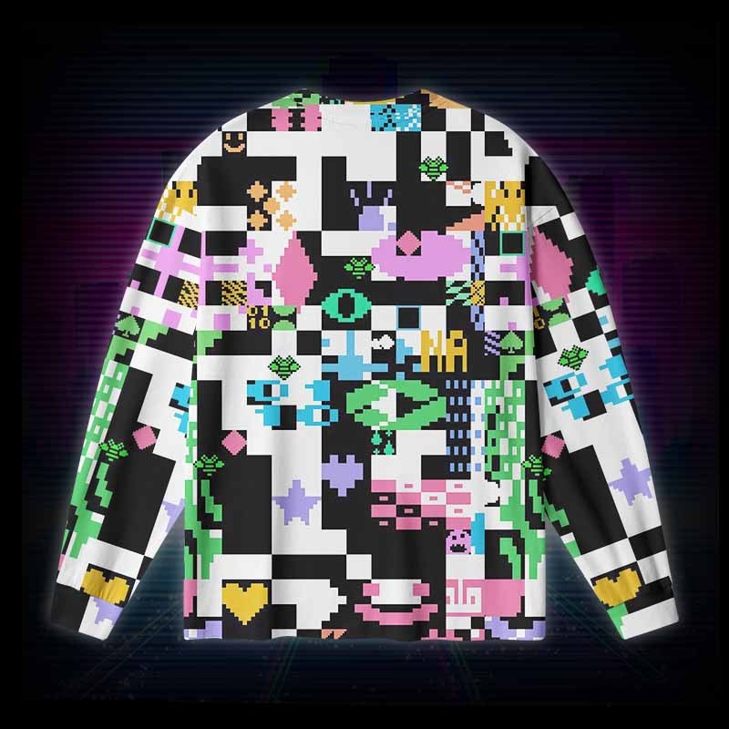 Soulisfree Vaporwave Pixelated Long Sleeve Cotton Tee