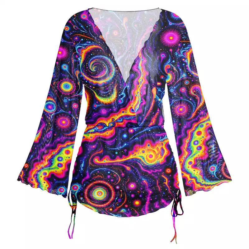 Soulisfree Psychedelic Nebula Vibrant Sheer Mesh Cover Up