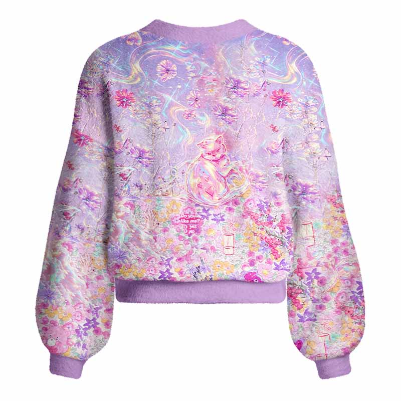 Soulisfree Iridescent Floral Fantasy Women's Fuzzy Cardigan Sweater